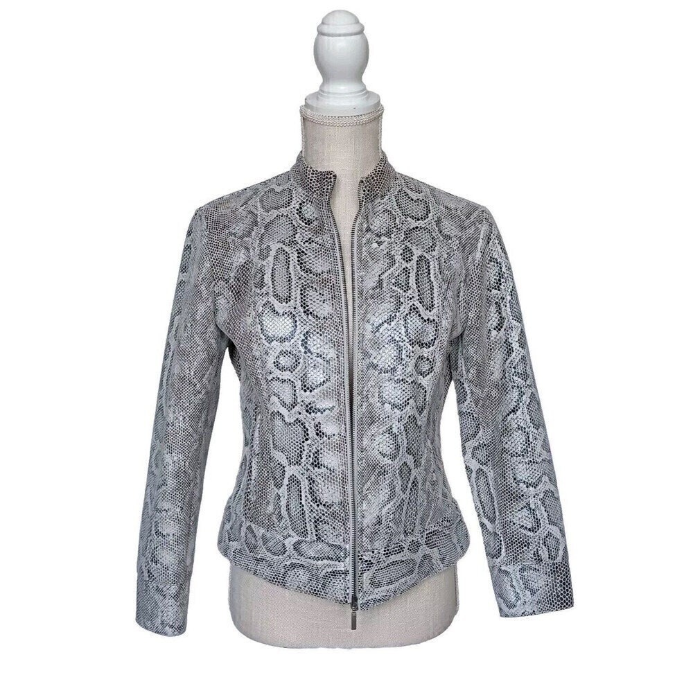 Ruby Road Petite Size 8P Faux Snake Skin Full Zip Jacket Gray/Black